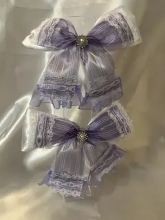 アイドル衣装　紫と白のダブルリボン ヘアクリップ　2個セット