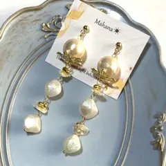 SALE！コットンパール☆オーロラ樹脂パール☆ロングピアス