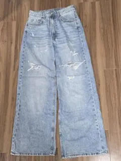 【土曜日まで】H&M ダメージストレートデニム ライトブルー EUR 36