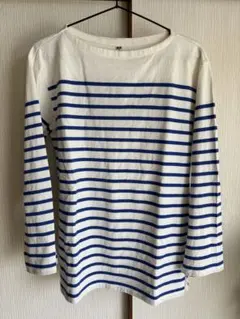 ユニクロ ボーダーカットソー 長袖 白 青 ボートネック　Mサイズ