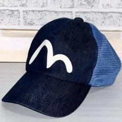 美品　EVISU　デニム地　カモメ刺繍　サンバイザー　日本製 美品 EVISU デニム地 カモメ刺繍 サンバイザー 日本製 - メルカリ