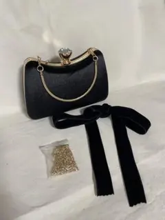 laceladies 3WAYメタリックパーティーハンドバッグクラッチ　ブラック