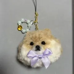 ポメラニアン 羊毛フェルトチャーム　天然石