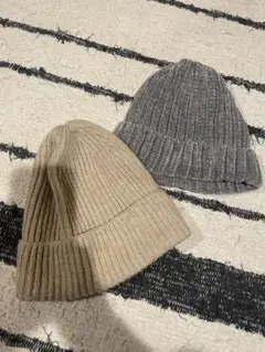 H&M ベージュ グレー ニット帽 2点セット