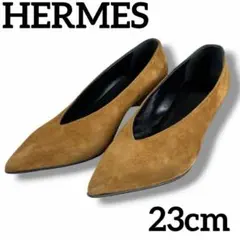美品 HERMES エルメス パンプス スエード ヒール 23cm ドレス 茶色 