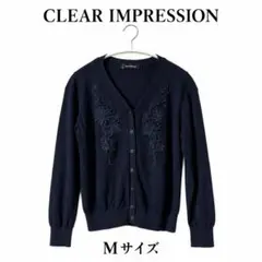 クリアインプレッション レース刺繍ニットカーディガン ネイビー サイズ2 M