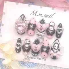 ネイルチップ オーダー 地雷系 量産型 ピンク ブラック ゴシック ハート 闇