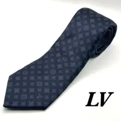 LOUIS VUITTON モノグラム イタリア製 シルク ネクタイ ネイビー