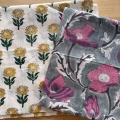 【新品未使用】インド生地 ブロックプリント 2種セット