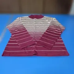 長袖ニットセーター 赤とクリームストライプ、レディースLサイズ