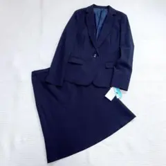 タグ付き　ELENA エレナ スカートスーツ　ネイビー　ストライプ　M　洗える
