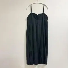 プリーツ キャミワンピース ロング ブラック