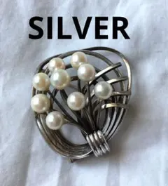 ビンテージ　本真珠　シルバー　ブローチ　STERLING　パール　2way