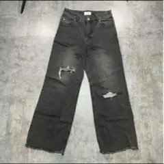 soerte ダメージデニム カットオフパンツ バギーパンツ ブラックデニムのサムネイル