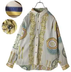 日本製レトロ古着 淡いカラービッグアンティーク柄テロテロ素材シャツゆったりサイズ