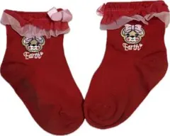 赤いリボン付きフリルキッズ靴下　アースマジック