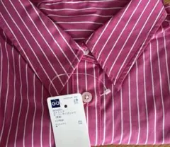 GU ストライプオーバーサイズシャツ(長袖) ピンク