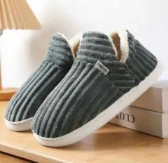 ルームシューズ　スリッパ　厚底　コーデュロイ　温活　冷え対策　モスグレー