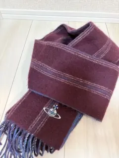 Vivienne Westwood マフラー オーブ刺繍 ボルドー×ブルー