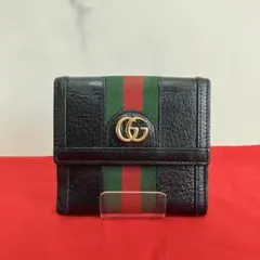 ✨極美品✨GUCCI オフィディア GG シェリーライン 2つ折り財布 ブラック