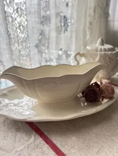 美品　サルグミンヌ　花リム　ポット&シュガーポット　フランスアンティーク 美品 サルグミンヌ 花リム ポット&シュガーポット フランス