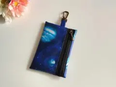 リール付き　キーケース☆宇宙　ダークブルー　男の子用　ハンドメイド