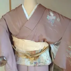 新品トールサイズ灰桜の訪問着・付け下げ★袋帯、帯揚げ、帯締め4点セット