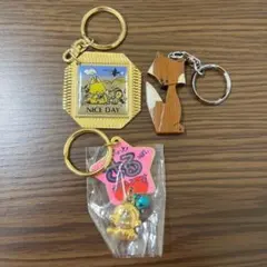 ファンシー絵みやげ キーホルダー 平成レトロ 動物 北海道 日光 きつね 3点