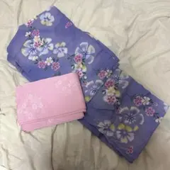 紫色花柄浴衣・ピンク帯セット 浴衣セット
