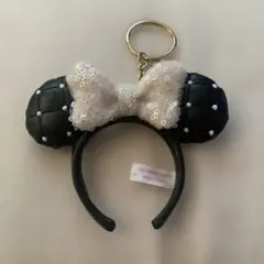 ディズニーリゾート カチューシャ キーホルダー白黒キルティングミニー