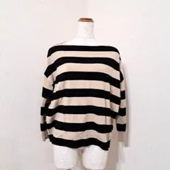 BEAUTY&YOUTH　ボーダーニットトップス　ボートネック　日本製