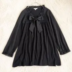 【ハッシュアッシュ】 チュニック ブラウス (M) リボン レース フリル 長袖のサムネイル