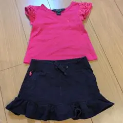 【美品】Ralph Lauren ピンクTシャツとネイビースカート 2/2T