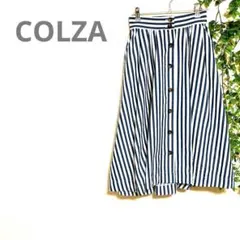 【コルザ】ひざ丈スカート　ストライプ　大人可愛い　涼しげ　夏服　さわやか　古着のサムネイル