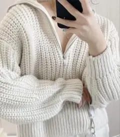 H&M エイチアンドエム チャンキーニット ハーフジップセーター アイボリー