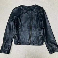 INDIVI インディヴィ 　ラムレザー ジャケット　ノーカラー　ブラック S