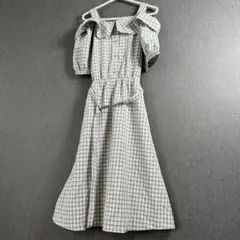 MAJESTIC LEGON オフショルダーフリル襟パールチェック柄ワンピースM