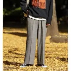 GLOBALWORK あったかウツクシルエットワイド柄パンツ グレンチェック M