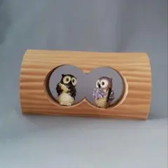 フクロウのペア 木製置物