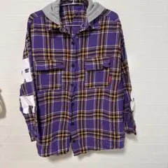 しまむら Leahmatin フード付ロングチェックシャツ