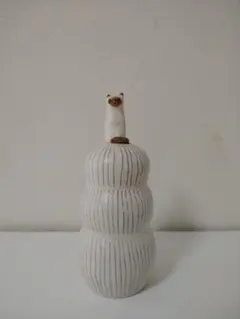 notari 猫のオブジェ付き 陶器製フラワーベース 花瓶