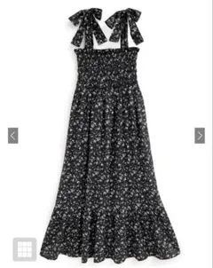 GRL 花柄リボンシャーリングティアードワンピース　ブラック pp168