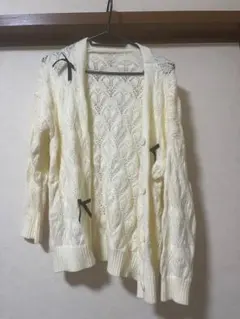 アイボリー レース編み カーディガン 長袖