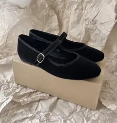 新品 未使用 amood ベルベット パンプス 黒 レディース 24.5cm