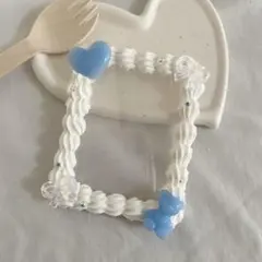 トレカケース　ホイップデコ　水色ケーキ ハート　くま　オーロラリボン　ブルー