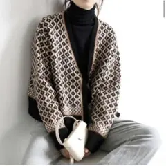 【値下げ】ダイヤ柄 ニットカーディガン