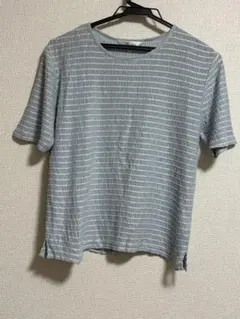 【訳あり特価】シワ加工/凹凸素材 サマーニットTシャツ 半袖 パステルブルー