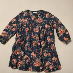 状態良好 next ネイビー 花柄 長袖ワンピース34yrs 100サイズ
