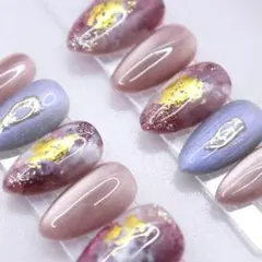 1086 ネイルチップMサイズ 韓国 ニュアンス 金箔 ミラー 上品　マグネット