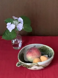 未使用】作家もの 岡村朝子さん ピンク花スクエア 花形小鉢 フラワー